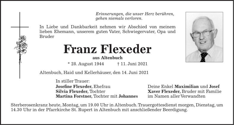 Traueranzeige Franz Flexeder
