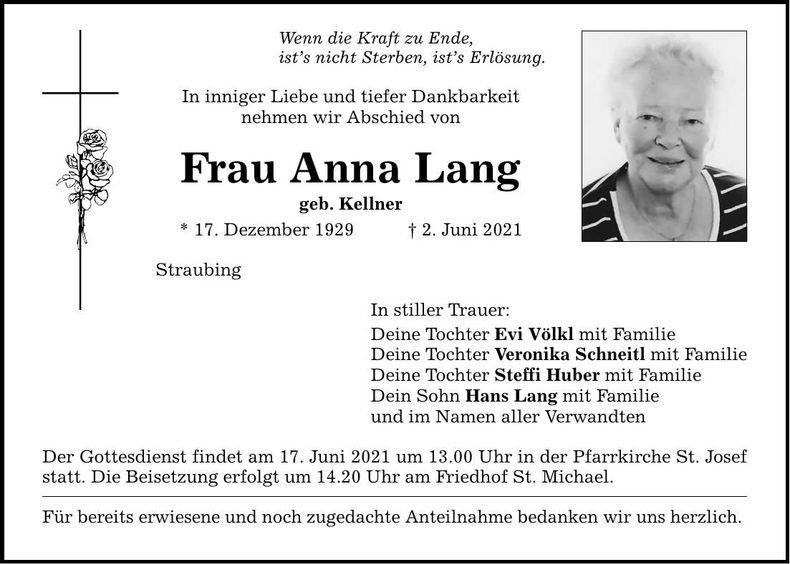 Traueranzeige Anna Lang