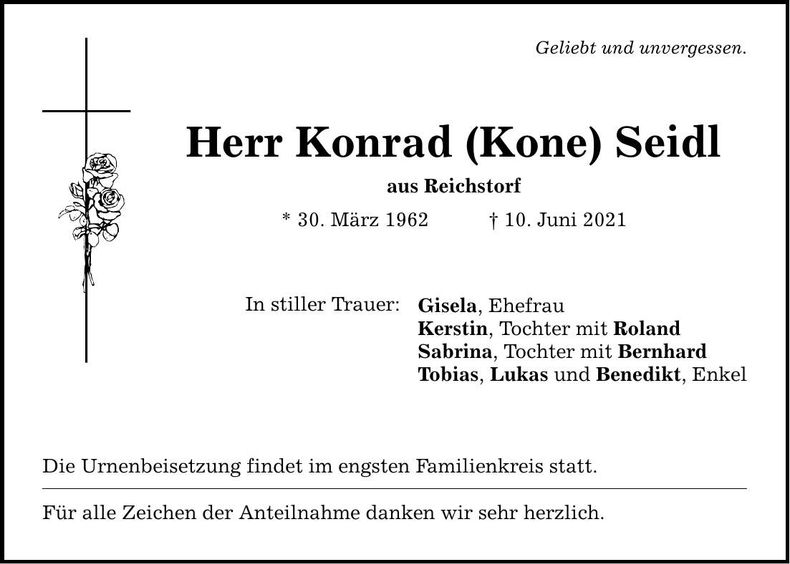 Traueranzeige Konrad Seidl