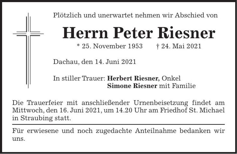 Traueranzeige Peter Riesner
