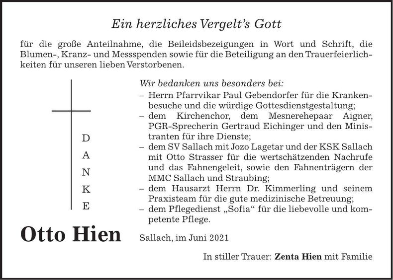 Traueranzeige Otto Hien