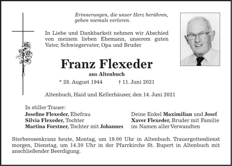 Traueranzeige Franz Flexeder