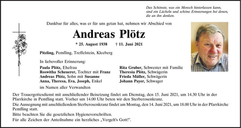 Traueranzeige Andreas Plötz