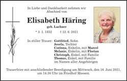 Traueranzeige Elisabeth Häring