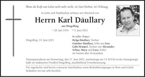 Traueranzeige Karl Däullary