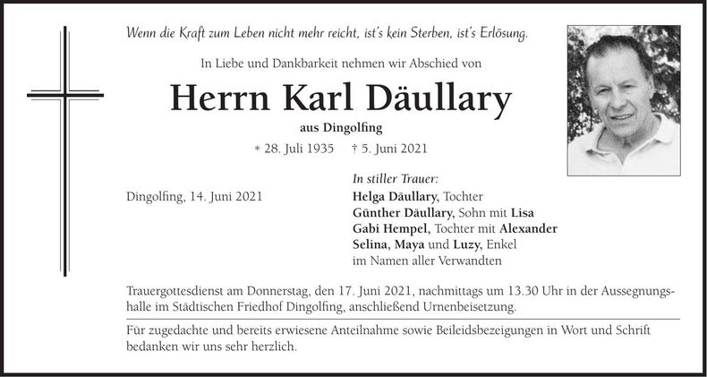 Traueranzeige Karl Däullary
