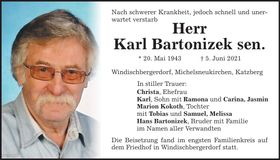 Traueranzeige Karl Bartonizek