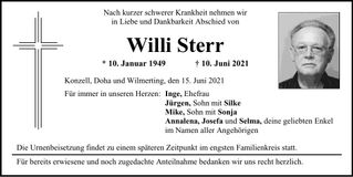 Traueranzeige Willi Sterr