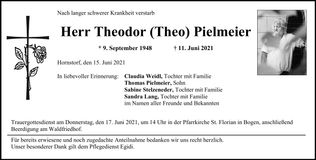Traueranzeige Theodor Pielmeier