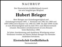 Traueranzeige Hubert Brieger