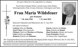 Traueranzeige Maria Wildsfeuer