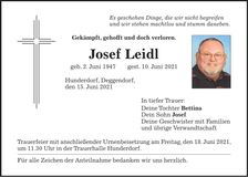 Traueranzeige Josef Leidl