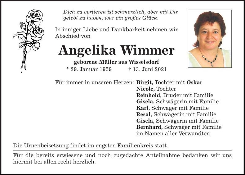 Traueranzeige Angelika Wimmer