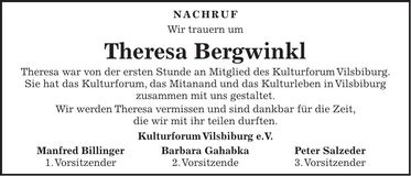 Traueranzeige Theresa Bergwinkl