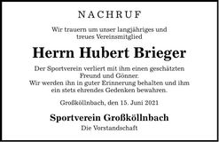 Traueranzeige Hubert Brieger
