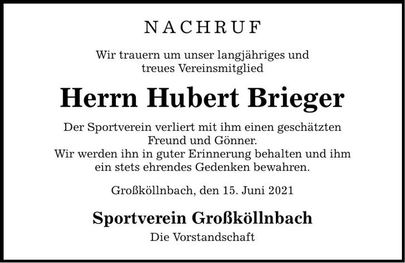 Traueranzeige Hubert Brieger