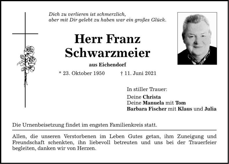 Traueranzeige Franz Schwarzmeier