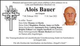 Traueranzeige Alois Bauer