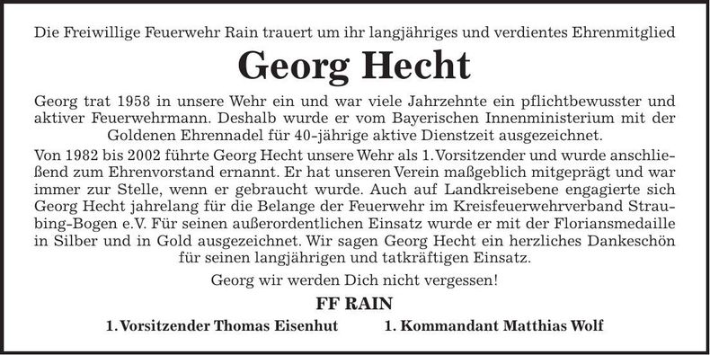 Traueranzeige Georg Hecht