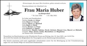 Traueranzeige Maria Huber