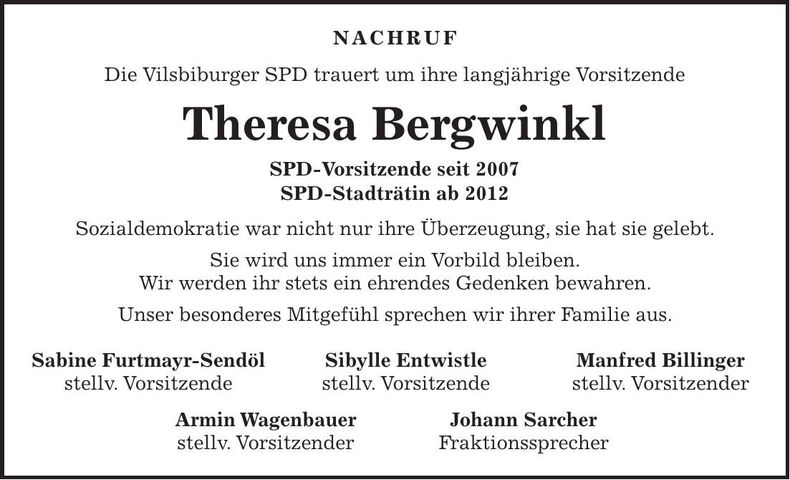 Traueranzeige Theresa Bergwinkl