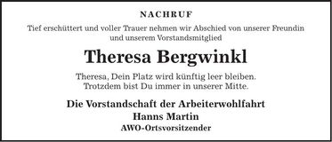 Traueranzeige Theresa Bergwinkl