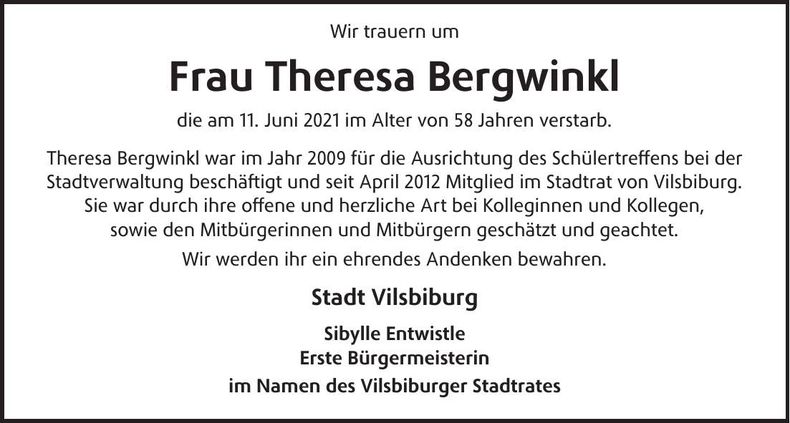 Traueranzeige Theresa Bergwinkl