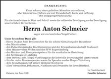Traueranzeige Anton Selmeier