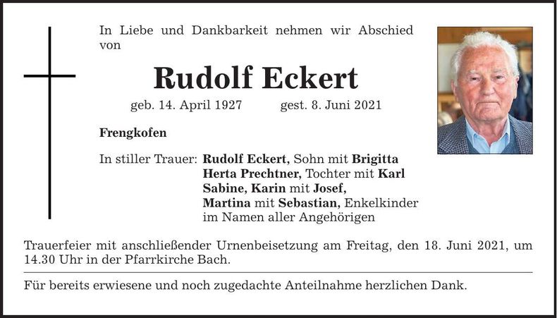 Traueranzeige Rudolf Eckert