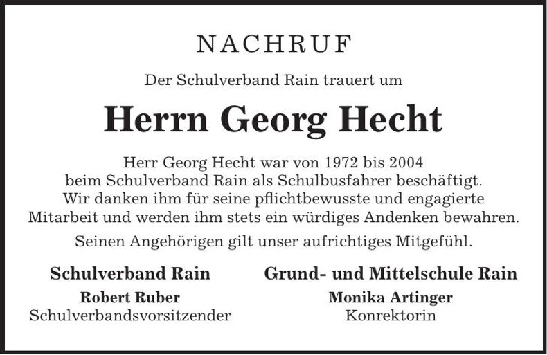 Traueranzeige Georg Hecht
