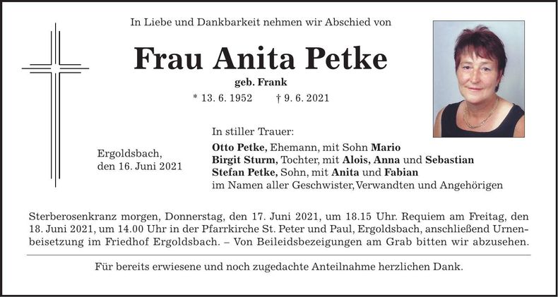 Traueranzeige Anita Petke