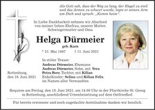 Traueranzeige Helga Dürmeier