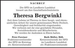 Traueranzeige Theresa Bergwinkl