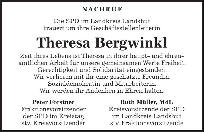 Traueranzeige Theresa Bergwinkl