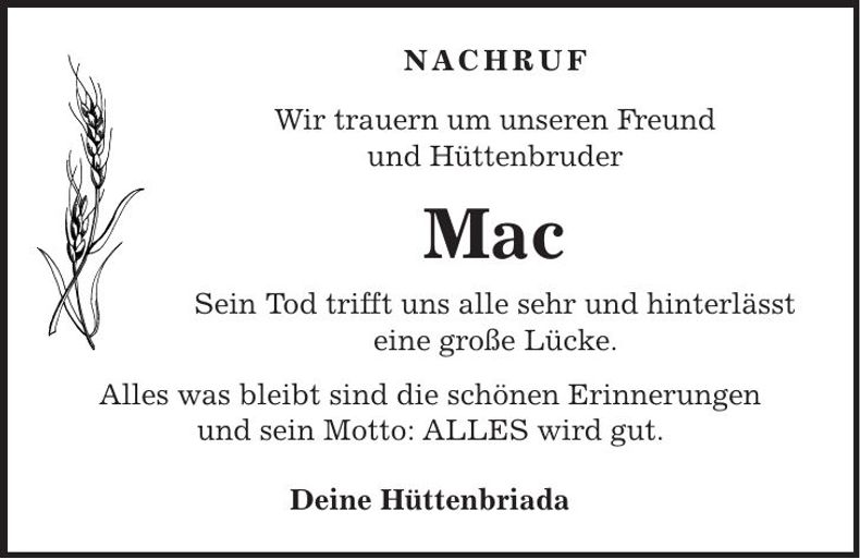 Traueranzeige Steven Mc Donald