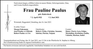 Traueranzeige Pauline Paulus