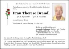 Traueranzeige Therese Brandl