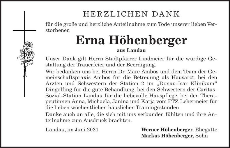 Traueranzeige Erna Höhenberger