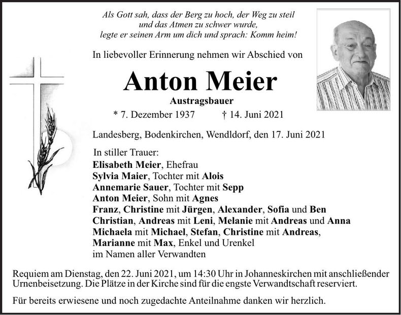 Traueranzeige Anton Meier
