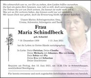 Traueranzeige Maria Schindlbeck