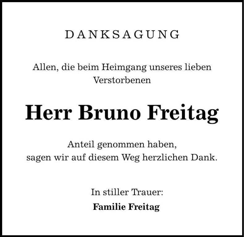 Traueranzeige Bruno Freitag