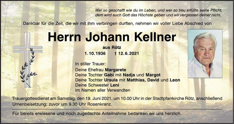 Traueranzeige Johann Kellner