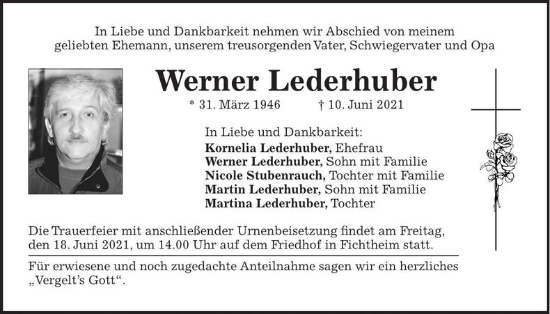 Traueranzeige Werner Lederhuber
