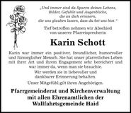 Traueranzeige Karin Schott