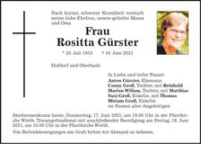 Traueranzeige Rositta Gürster