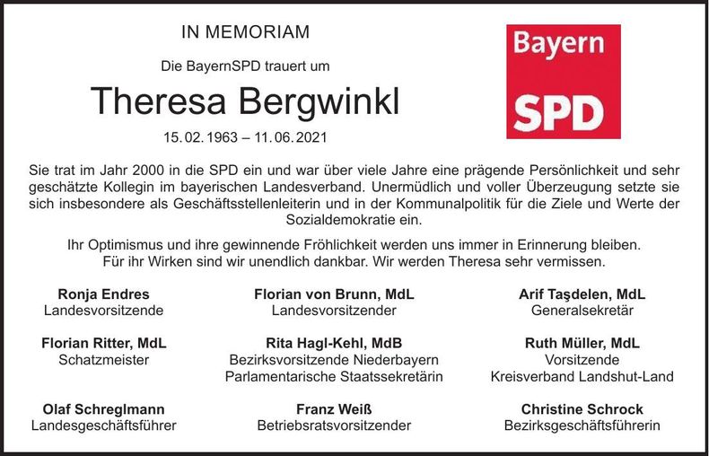Traueranzeige Theresa Bergwinkl