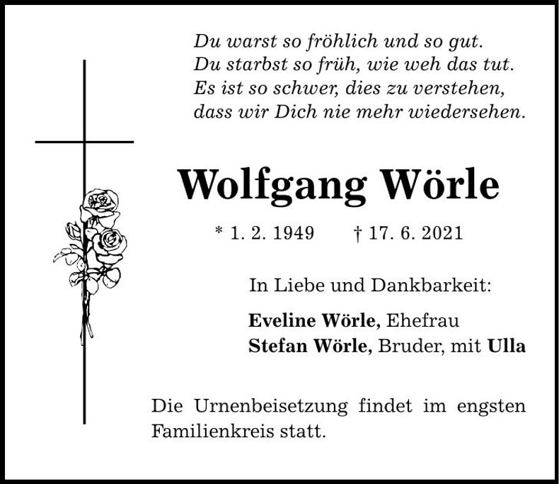 Traueranzeige Wolfgang Wörle