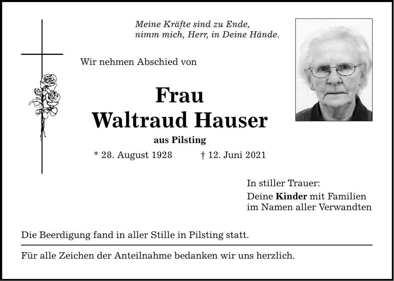 Traueranzeige Waltraud Hauser