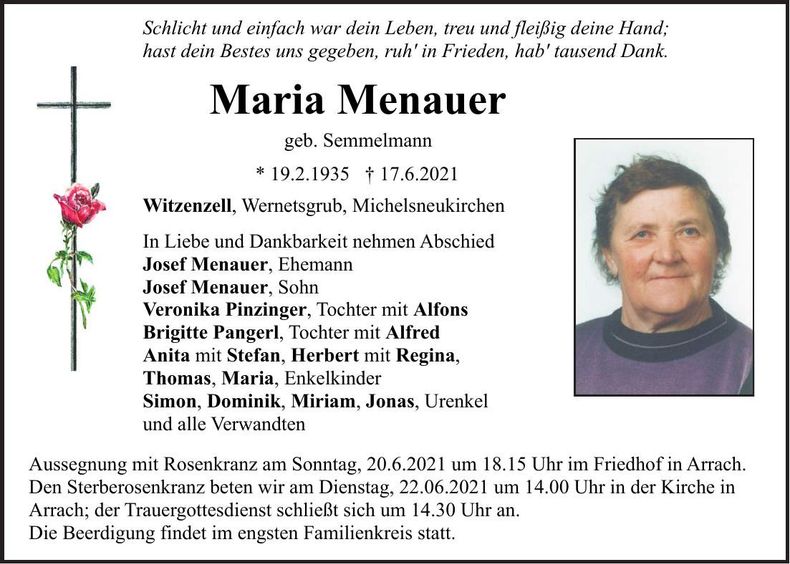 Traueranzeige Maria Menauer