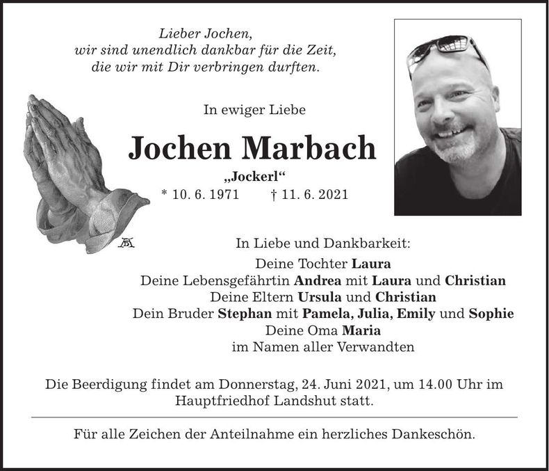 Traueranzeige Jochen Marbach